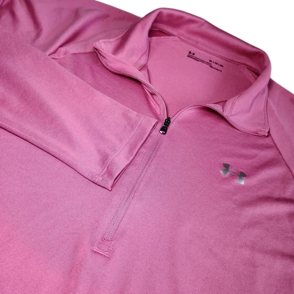 UNDER ARMOUR Performance Quarter Zip Shirt Womens XL  Pink Fitted Long Sleeve